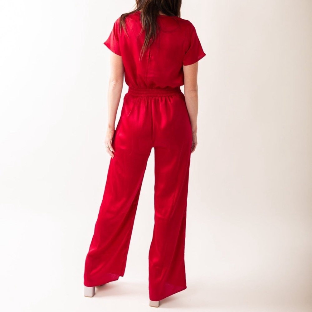 PALMS ROUND NECK SATIN JUMPSUIT - Picture 2 of 5